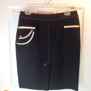 Joseph Ribkoff Women's Black Pencil Skirt Beige Satiny Trim Size 8 NWOT